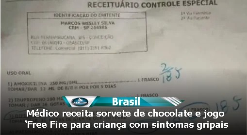 Médico receita sorvete de chocolate e jogo 'Free Fire' para criança com  sintomas gripais em UPA da Grande SP, diz mãe, São Paulo